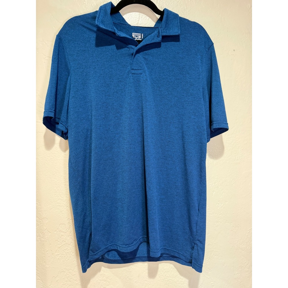 32 Degrees Cool Mens Blue Heathered Short Sleeve Performance Polo Shirt Size‎ L